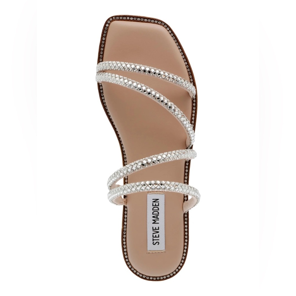 ✨EUC Steve Madden Women's Rhinestone Silver and Tan Slide Sandals in Size 9